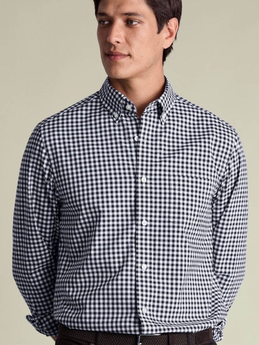 Gap Mens Blue White Gingham Plaid Button Up Shirt Cotton Standard Fit Stretch L